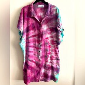 Seaspice Resort Wear 100% Peruvian Cotton Vibrant Tie-Dye Button-Up  Vacation